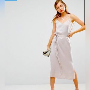 ASOS Midi Slip Dress in Satin with Tie Waist